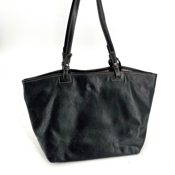 Dooney & Bourke Vintage Black Leather Shoulder Bag Red‎ Lining Double Handle - Picture 2 of 10